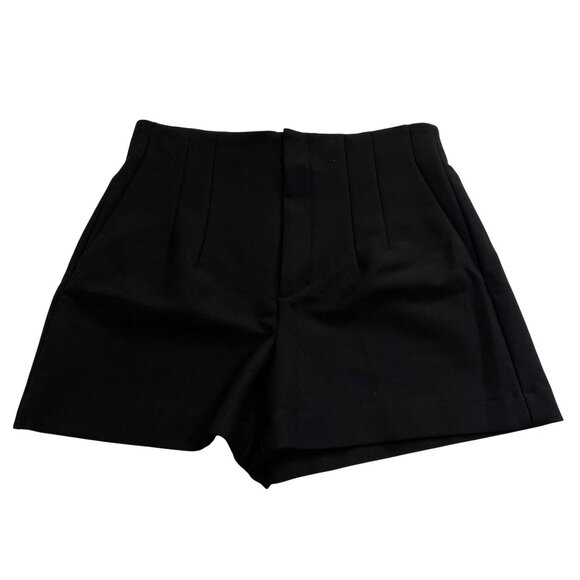 Zara High Waisted Pleated Shorts in Black - Picture 1 of 4